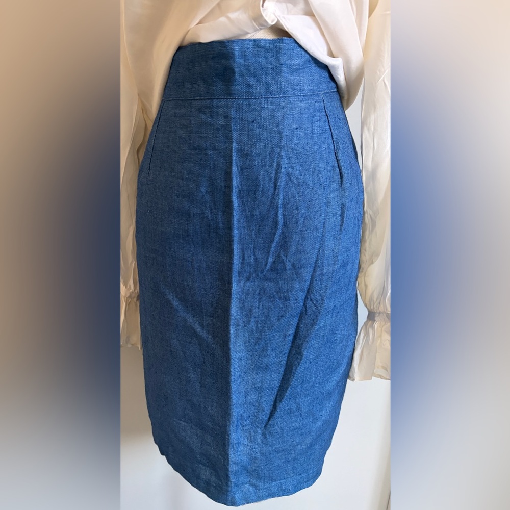 Vintage 80s Paris Blues 100% Linen Blue Skirt High Waist Size 7/8